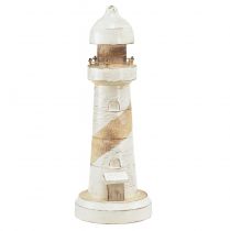 Phare Bois Décoration Maritime Blanc Naturel Ø10,5cm H28,5cm