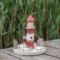 Photophore phare rouge, blanc 4 bougies chauffe-plat Ø25cm H28m