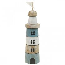 Phare en Bois Déco Bois Maritime Bleu Blanc H30.5cm