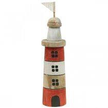 Phare en Bois Déco Bois Maritime Rouge Blanc H30.5cm