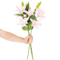 Article Lys artificiels sur tige pour décoration, 68 cm, lot de 3, rose et vert