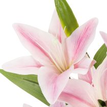Article Lys artificiels sur tige pour décoration, 68 cm, lot de 3, rose et vert