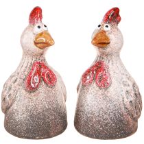 Article Figurine décorative amusante en céramique de poulet décoratif Pâques 10,5 cm 4 pièces