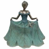 Article Figurine jardin bain d'oiseau fille en robe fleurie H33.5cm