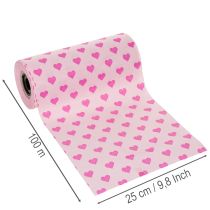 Article Manschette en papier rose avec motif cœur 25 cm x 100 m