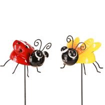 Article Coccinelle et abeille avec bâton Décoration de jardin en métal 46 cm 2 pièces