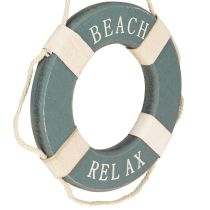 Article Bouée de sauvetage décorative en bois à suspendre Bleu maritime Ø13cm 2pcs
