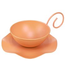 Article Tasse décorative en métal orange Ø11,5cm H6cm avec soucoupe 2 pièces
