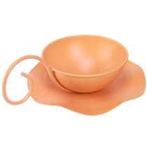 Article Tasse décorative en métal orange Ø11,5cm H6cm avec soucoupe 2 pièces