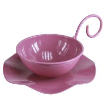 Article Tasse décorative en métal avec soucoupe rose H8cm Ø11,5cm 2pcs