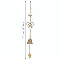 Article Carillon à vent en métal avec cœur et cloche décoration de jardin antique 72cm
