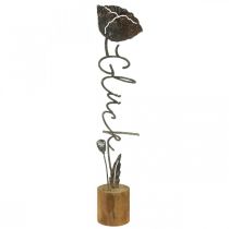Support métal fleur déco en bois lettrage &quot;Happiness&quot; H40cm