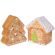 Article Boîtes en métal design sapin et maison en pain d'épices 14 cm et 13 cm, set de 2