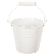 Article Ensemble de 8 petits seaux en métal blanc avec poignée en bois Ø12cm H10cm