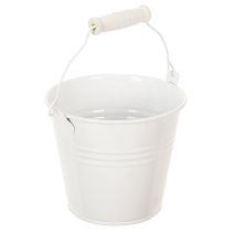 Article Ensemble de 8 petits seaux en métal blanc avec poignée en bois Ø12cm H10cm