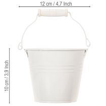 Article Ensemble de 8 petits seaux en métal blanc avec poignée en bois Ø12cm H10cm
