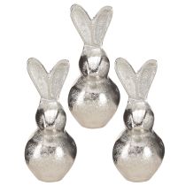 Article Set de 3 lapins décoratifs en métal argenté – Figurines modernes pour Pâques (11 cm)
