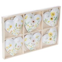 Article Pendentifs en forme de cœur à motifs floraux, 7 cm, lot de 6