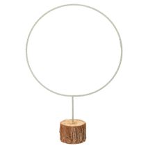 Article Cerceau décoratif rond en métal sur socle en bois avec écorce, 52 cm