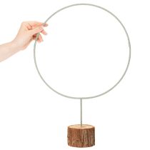 Article Cerceau décoratif rond en métal sur socle en bois avec écorce, 52 cm