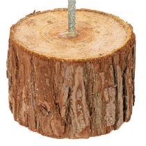 Article Cerceau décoratif rond en métal sur socle en bois avec écorce, 52 cm