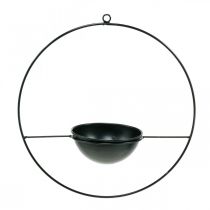 Article Cache-pot à suspendre anneau métal noir Ø38cm avec bol Ø15cm