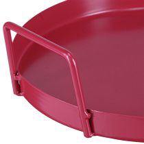 Article Plateau rond en métal rouge avec poignées - 22 cm