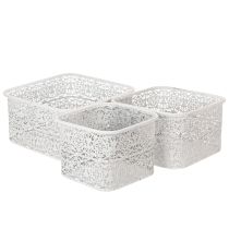 Article Set de 3 Coupelles Décoratives en Métal Blanc Motif Dentelle Shabby Chic