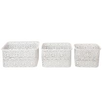 Article Set de 3 Coupelles Décoratives en Métal Blanc Motif Dentelle Shabby Chic