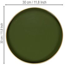 Article Plateau décoratif rond en métal vert avec bord doré, 30 cm
