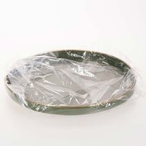 Article Plateau décoratif rond en métal vert avec bord doré, 30 cm