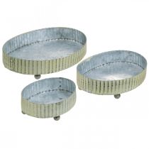 Article Plateau à décorer, plateau à bougie ovale, décoration en métal argenté, vert shabby chic L25/22/18cm H6cm lot de 3