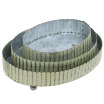 Article Plateau à décorer, plateau à bougie ovale, décoration en métal argenté, vert shabby chic L25/22/18cm H6cm lot de 3