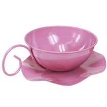 Article Mug en métal Ø16 cm H9 cm, mug décoratif avec soucoupe, rose, lot de 2