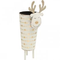 Article Cache-pot renne, décoration de l&#39;Avent, décoration métal, cache-pot pour Noël blanc, doré H28cm Ø8.5cm