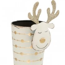 Article Cache-pot en métal décoratif Rudolf, décoration de Noël, blanc et doré, H28 cm Ø8,5 cm