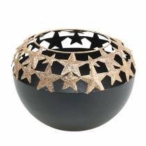 Décoration de table Vase de Noël avec étoiles noir, doré Ø14cm H10.5cm