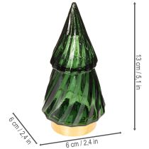 Article Sapins en verre avec LED, décoration de table Noël, 13 cm, lot de 2