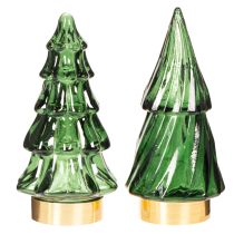 Article Sapins en verre avec LED, décoration de table Noël, 13 cm, lot de 2