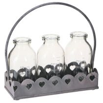 Article Mini bouteilles décoratives, plateau rectangulaire gris 15,5 x 6 cm