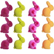 Article Mini lapins de Pâques, floqués et colorés, assortis, 6 cm de haut, lot de 12.