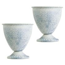 Article Mini gobelet, vase, calice, métal blanc et bleu, décoration vintage, 11,5 cm, lot de 2