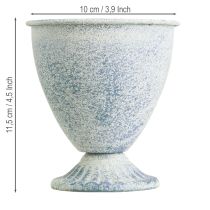 Article Mini gobelet, vase, calice, métal blanc et bleu, décoration vintage, 11,5 cm, lot de 2