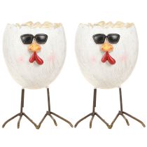 Article Pot décoratif mini œuf poule avec lunettes de soleil et pieds 12,5 cm, lot de 2
