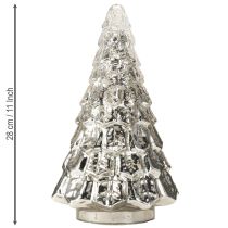 Article Mini sapin décoratif en verre avec éclairage LED finition argent et or 28 cm