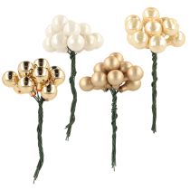 Article Mini boules de Noël sur fil or, crème Ø1,5cm 140 pcs