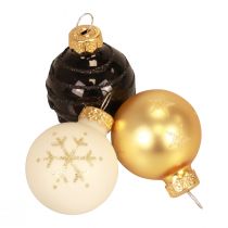 Article Mini boules de Noël verre blanc noir or Ø3cm 9pcs