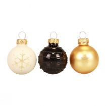 Article Mini boules de Noël verre blanc noir or Ø3cm 9pcs
