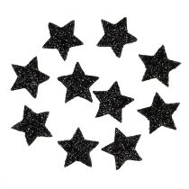 Mini étoiles scintillantes noir 2,5 cm 48pcs