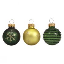 Mini boules de Noël en verre boules de verre vert doré Ø3cm 9pcs